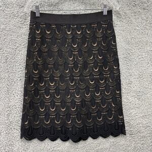 Ann Taylor Size‎ 4 Skirt Black Crochet Skirt Scalloped Bottom Zip Lined Romantic